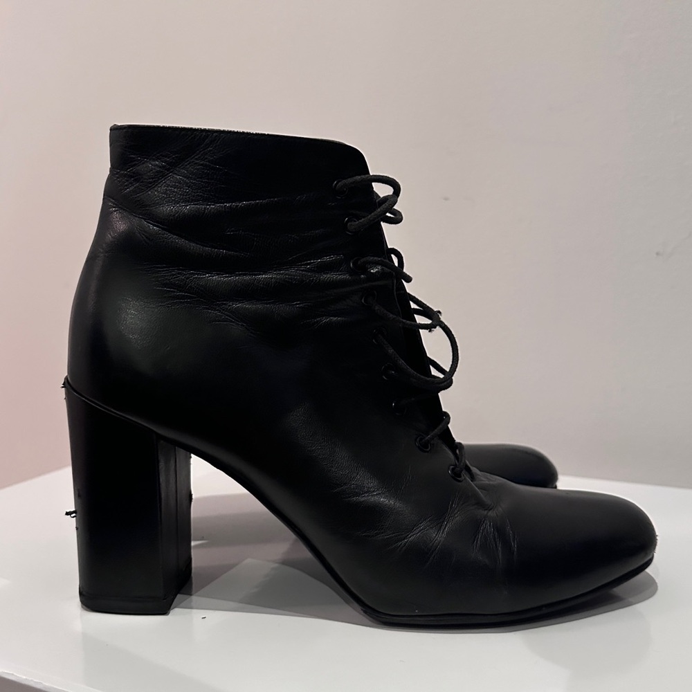 Saint Laurent Paris “Babies” 90mm Black Leather Lace-Up Boots IT 39
